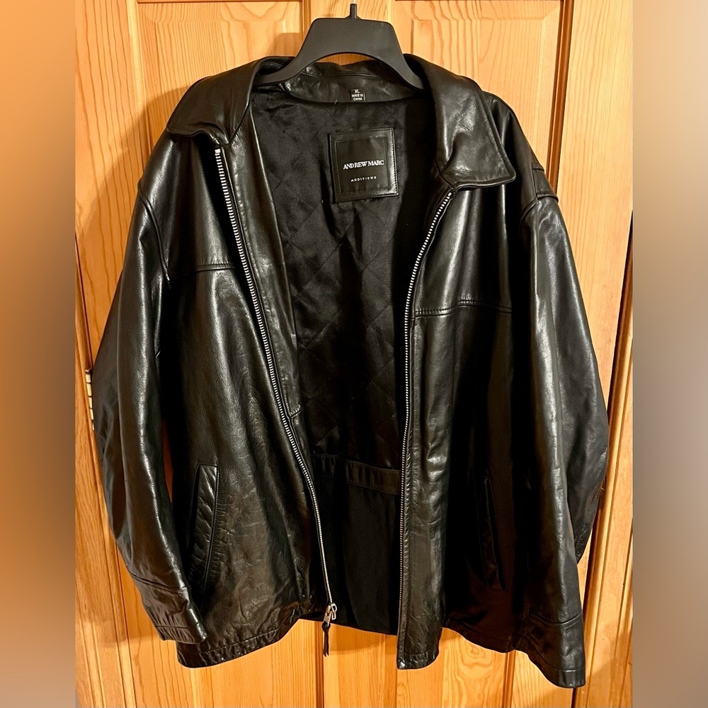Andrew Marc Men XL Black Quilted Heavy Supple Leather Jacket Luxe Driving Coat